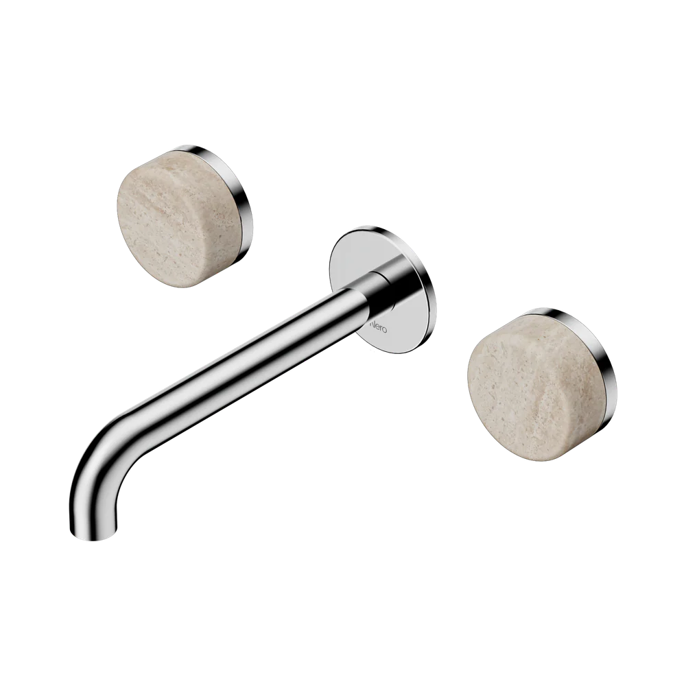 Nero Serenity Wall Basin Set 185mm Spout With Rome Travertine Handle Chrome - Image 3