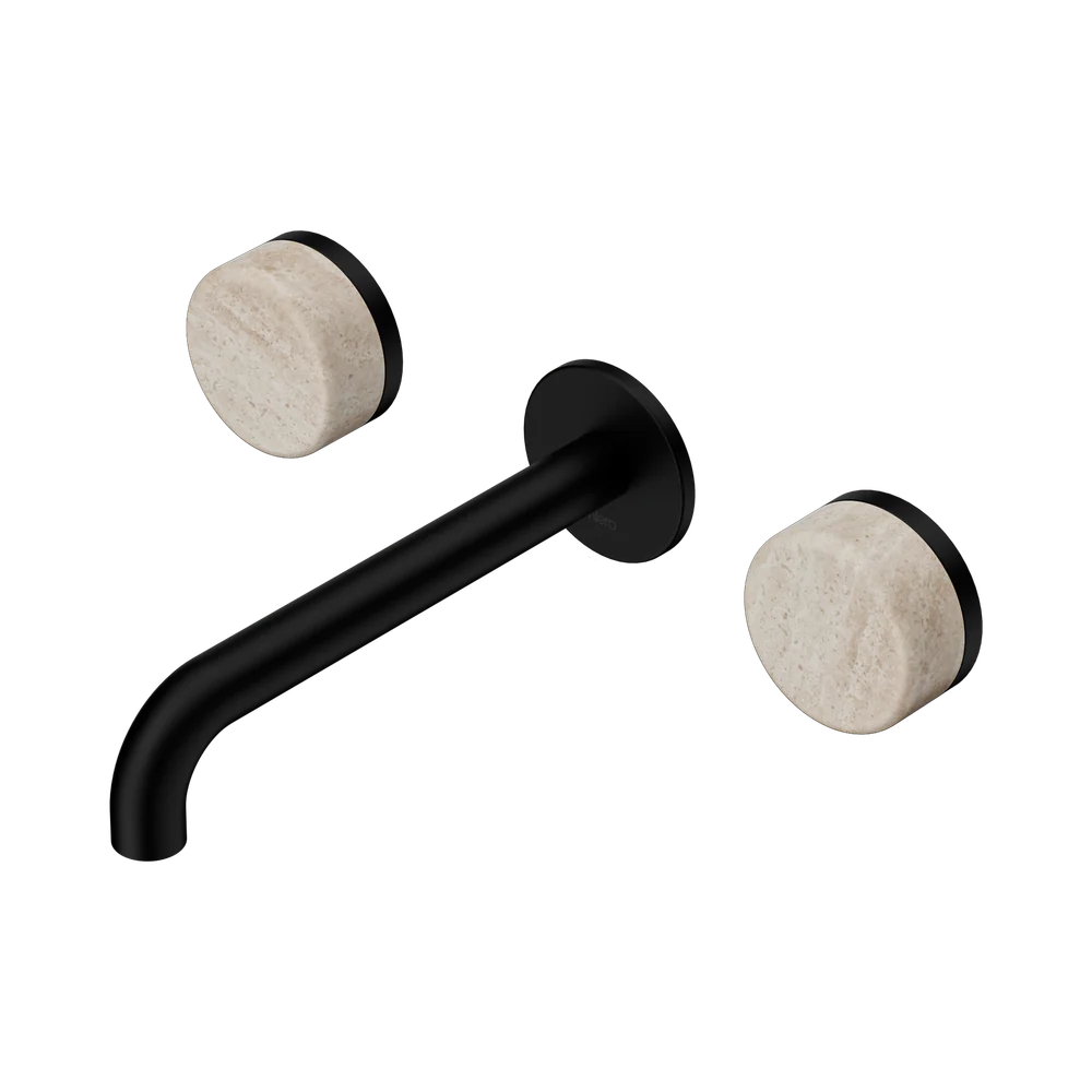 Nero Serenity Wall Basin Set 185mm Spout With Rome Travertine Handle Matte Black - Image 3
