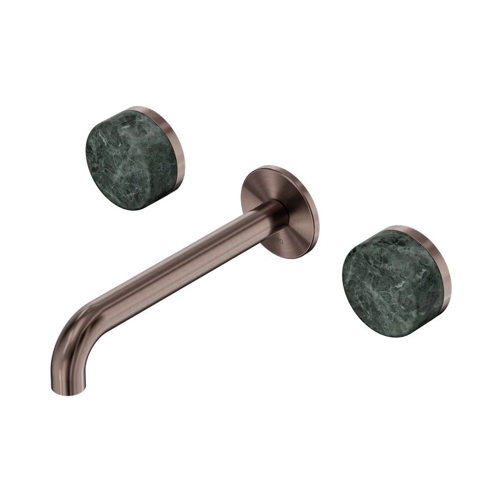 Nero Serenity Wall Basin Set 185mm Spout With Verde Alpi Handle Brushed Bronze