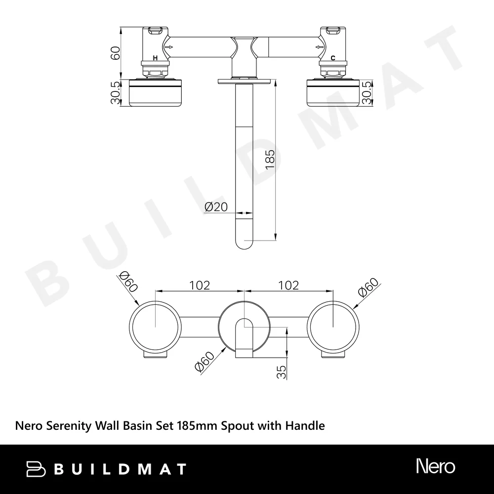 Nero Serenity Wall Basin Set 185mm Spout With Verde Alpi Handle Brushed Bronze - Image 4