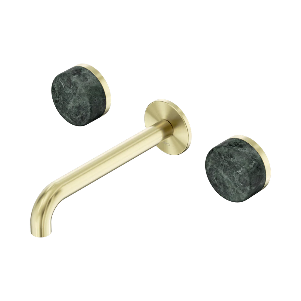 Nero Serenity Wall Basin Set 185mm Spout With Verde Alpi Handle Brushed Gold - Image 3