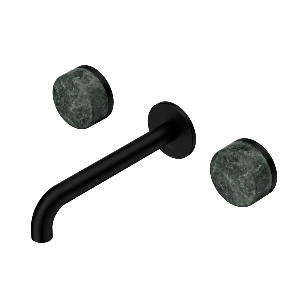 Nero Serenity Wall Basin Set 185mm Spout With Verde Alpi Handle Matte Black