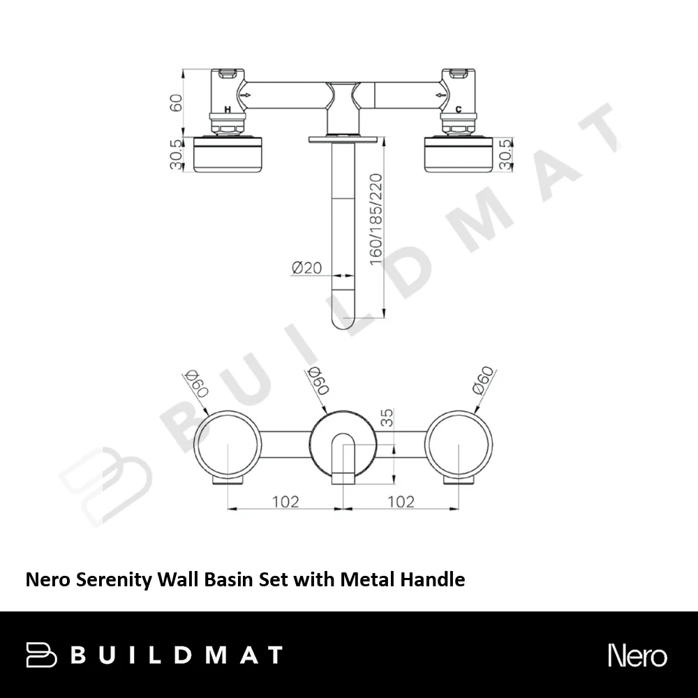 Nero Serenity Wall Basin Set 185mm with Metal Handle Matte Black - Image 4