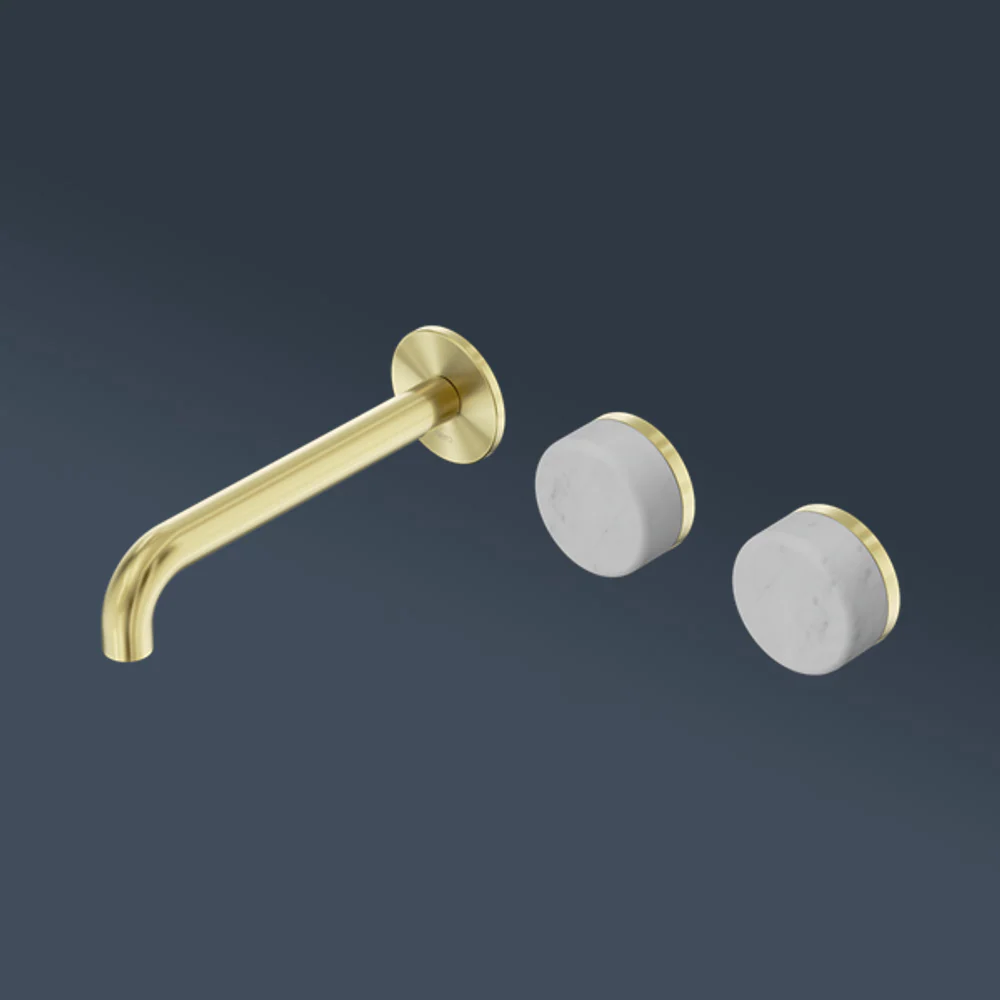 Nero Serenity Wall Basin Set 220mm Offset Spout With Carrara Handle Brushed Gold - Image 2