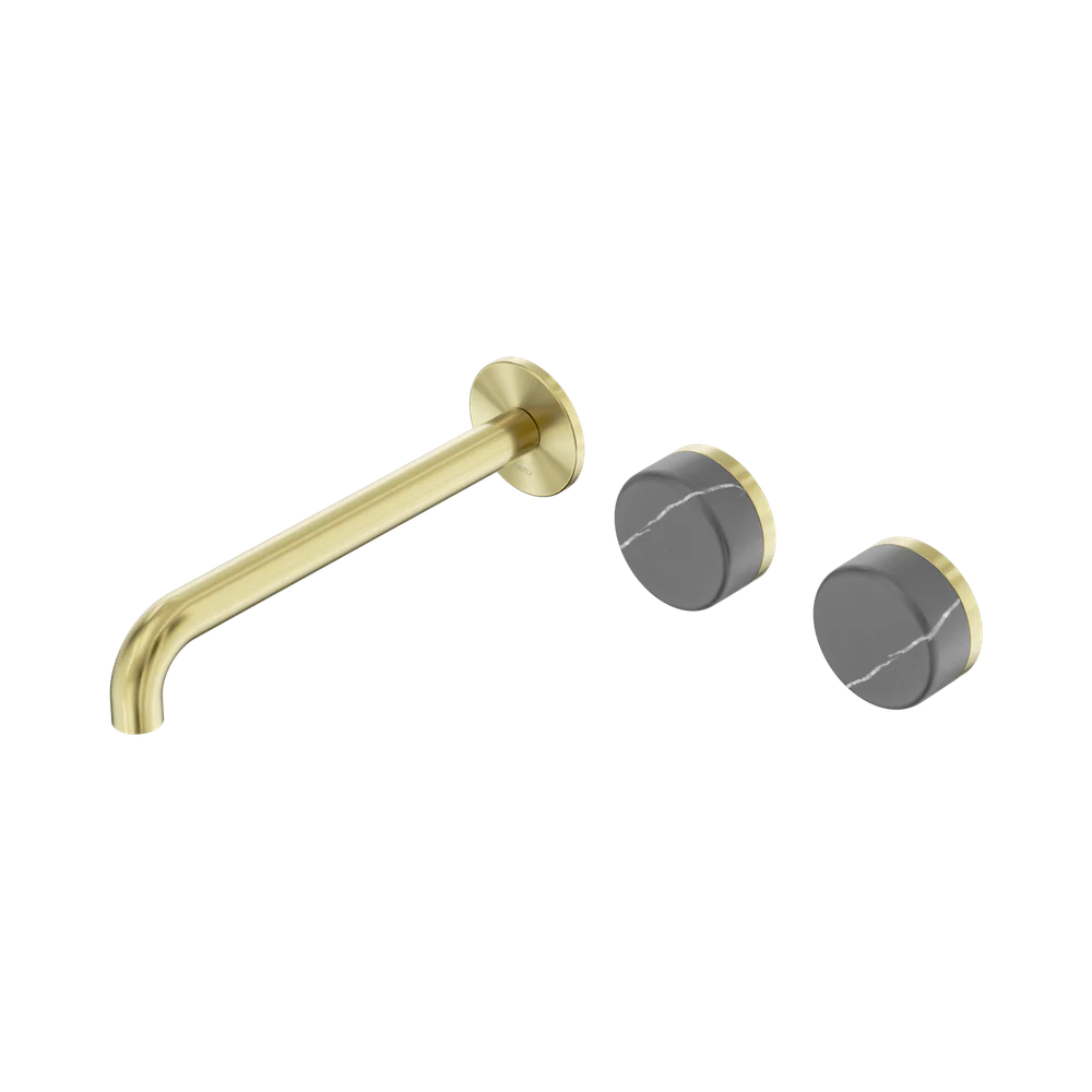 Nero Serenity Wall Basin Set 220mm Offset Spout With Carrara Handle Brushed Gold - Image 3