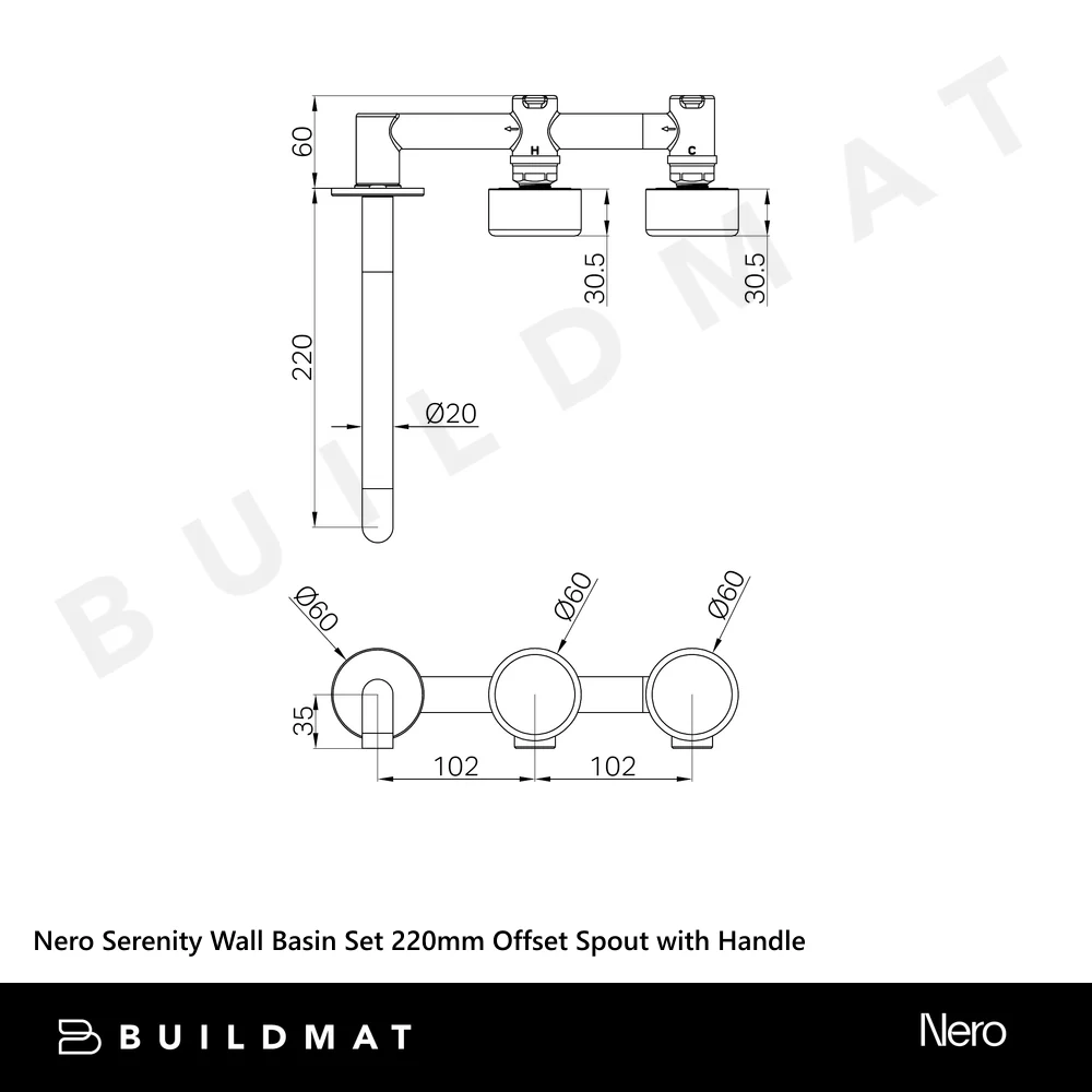 Nero Serenity Wall Basin Set 220mm Offset Spout With Carrara Handle Brushed Gold - Image 4