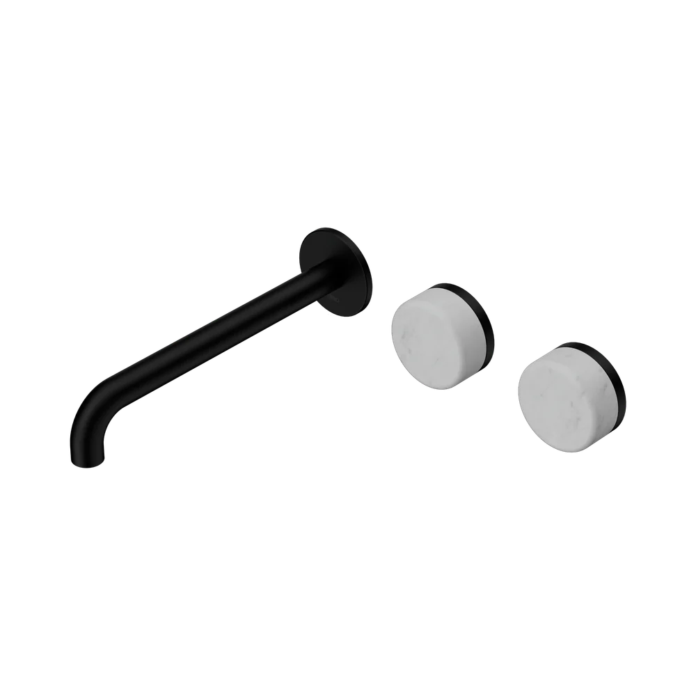 Nero Serenity Wall Basin Set 220mm Offset Spout With Carrara Handle Matte Black