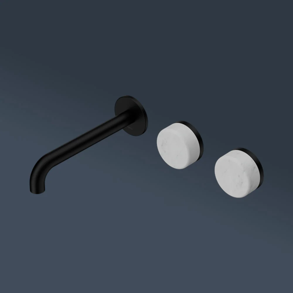 Nero Serenity Wall Basin Set 220mm Offset Spout With Carrara Handle Matte Black - Image 2