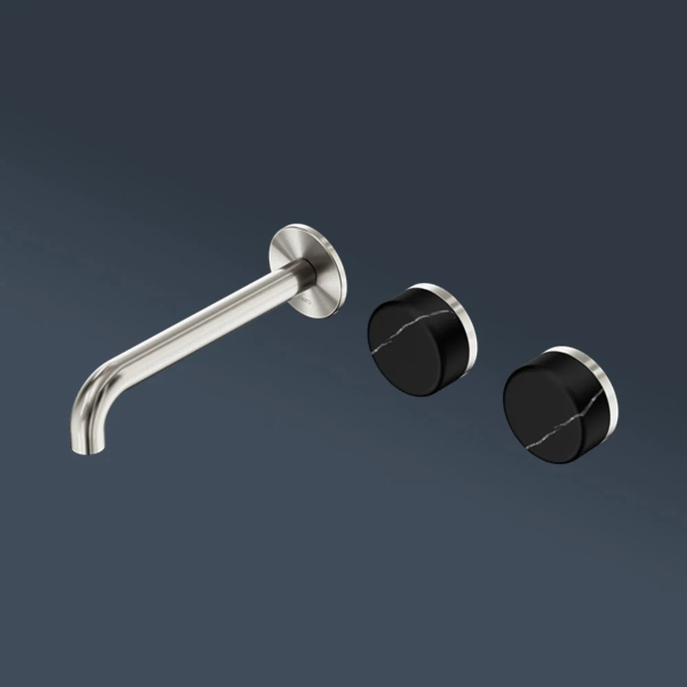 Nero Serenity Wall Basin Set 220mm Offset Spout With Marquina Black Handle Brushed Nickel - Image 2