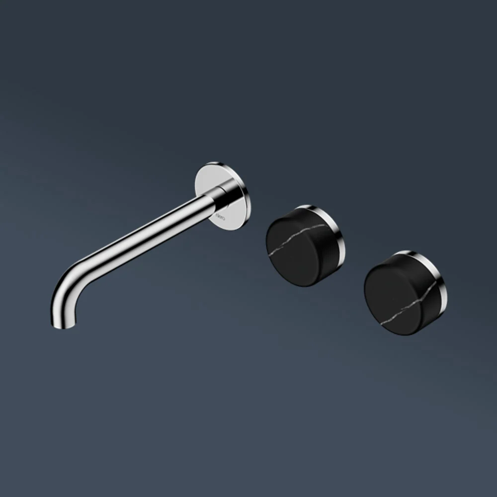 Nero Serenity Wall Basin Set 220mm Offset Spout With Marquina Black Handle Chrome - Image 2