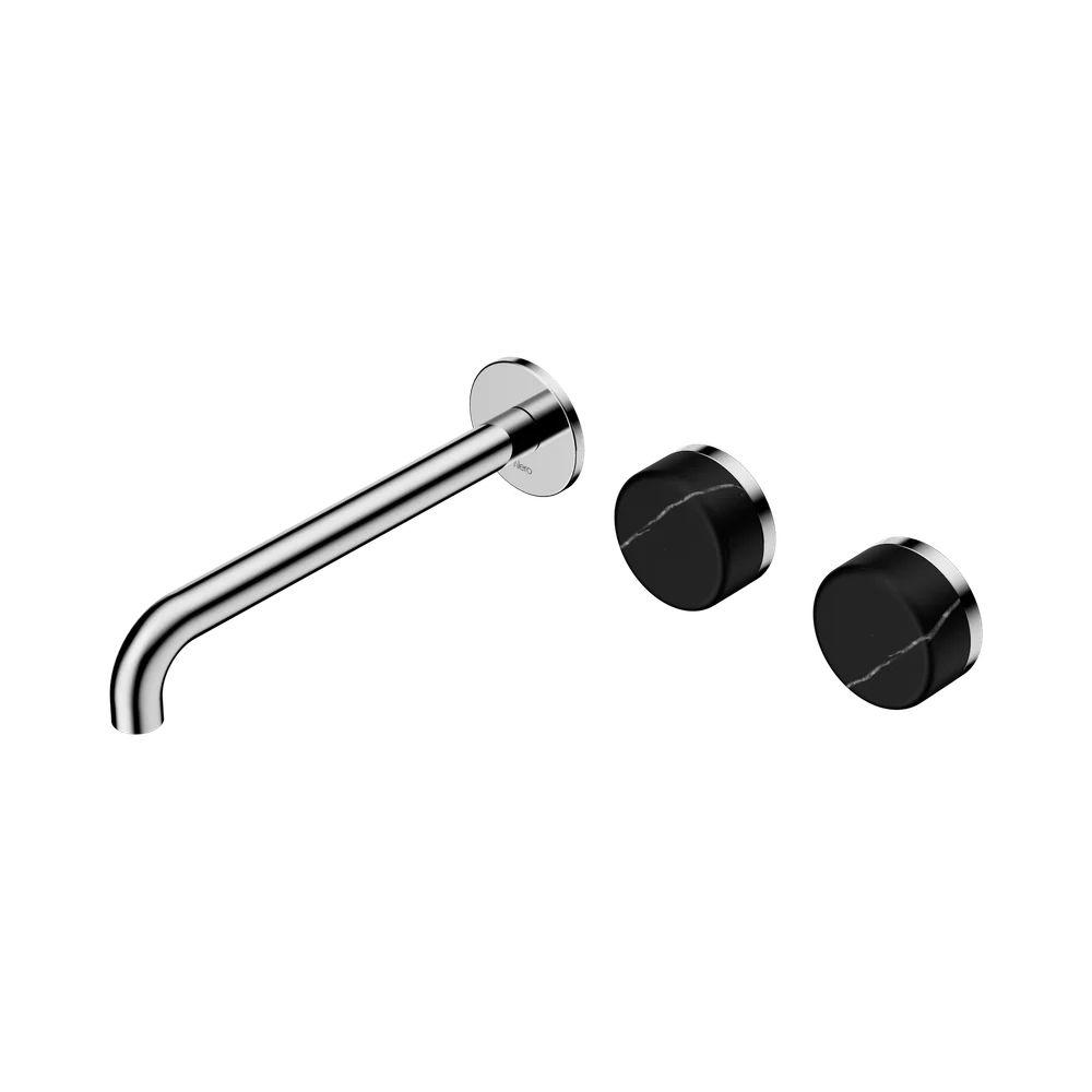 Nero Serenity Wall Basin Set 220mm Offset Spout With Marquina Black Handle Chrome - Image 3