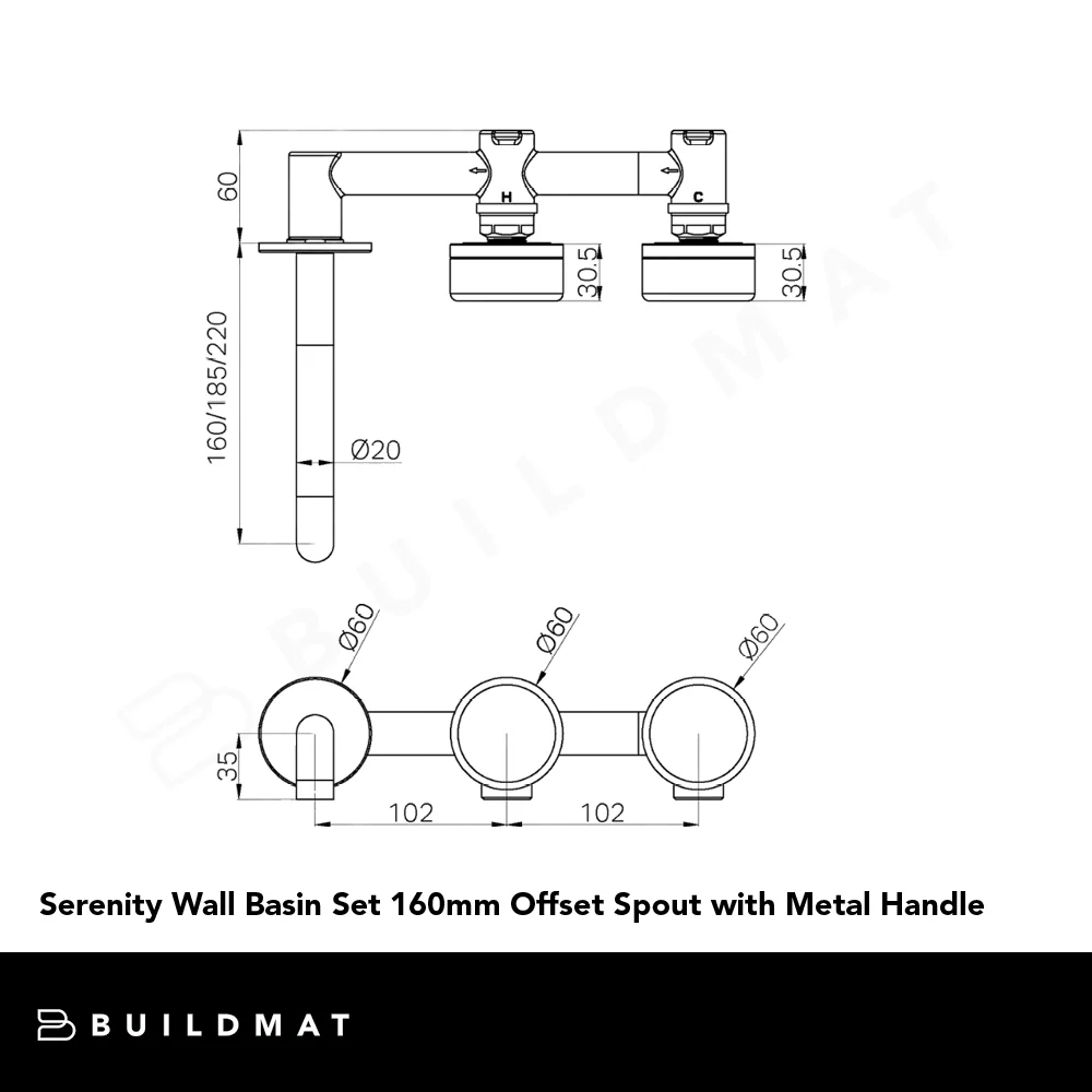 Nero Serenity Wall Basin Set 220mm Offset Spout with Metal Handle Brushed Bronze - Image 4
