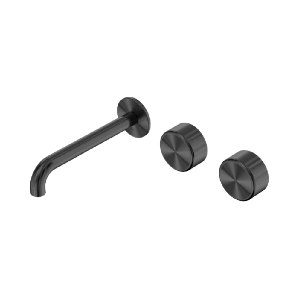 Nero Serenity Wall Basin Set 185mm Offset Spout with Metal Handle Gunmetal
