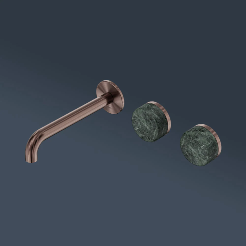Nero Serenity Wall Basin Set 220mm Offset Spout With Verde Alpi Handle Brushed Bronze - Image 2