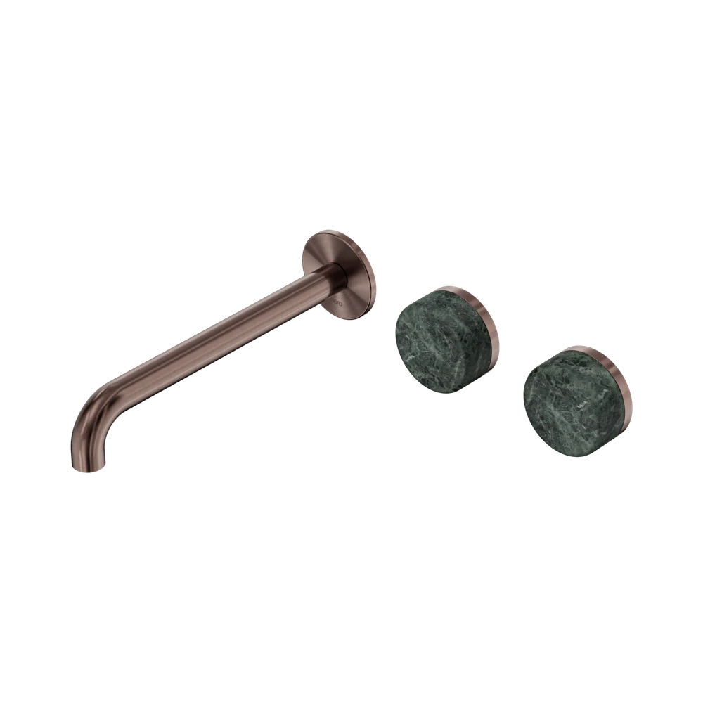 Nero Serenity Wall Basin Set 220mm Offset Spout With Verde Alpi Handle Brushed Bronze - Image 3