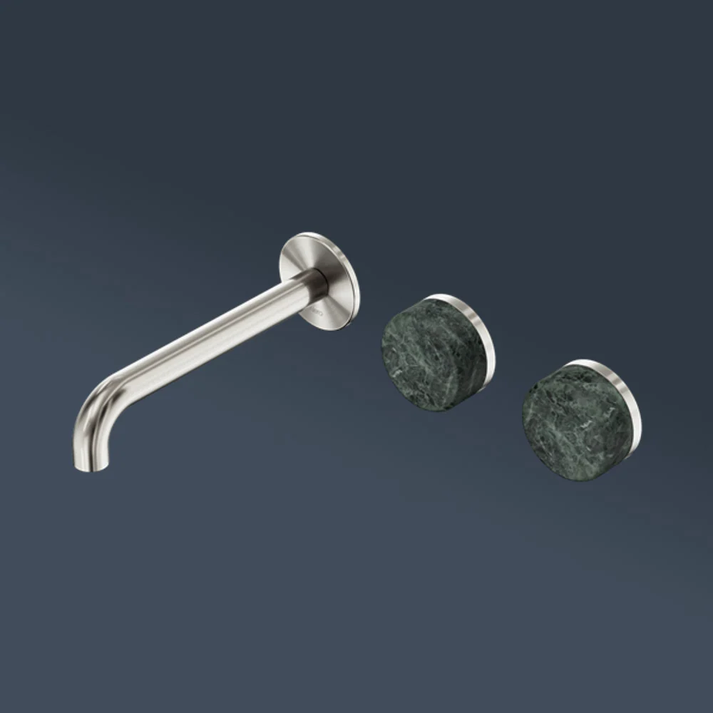 Nero Serenity Wall Basin Set 220mm Offset Spout With Verde Alpi Handle Brushed Nickel - Image 2