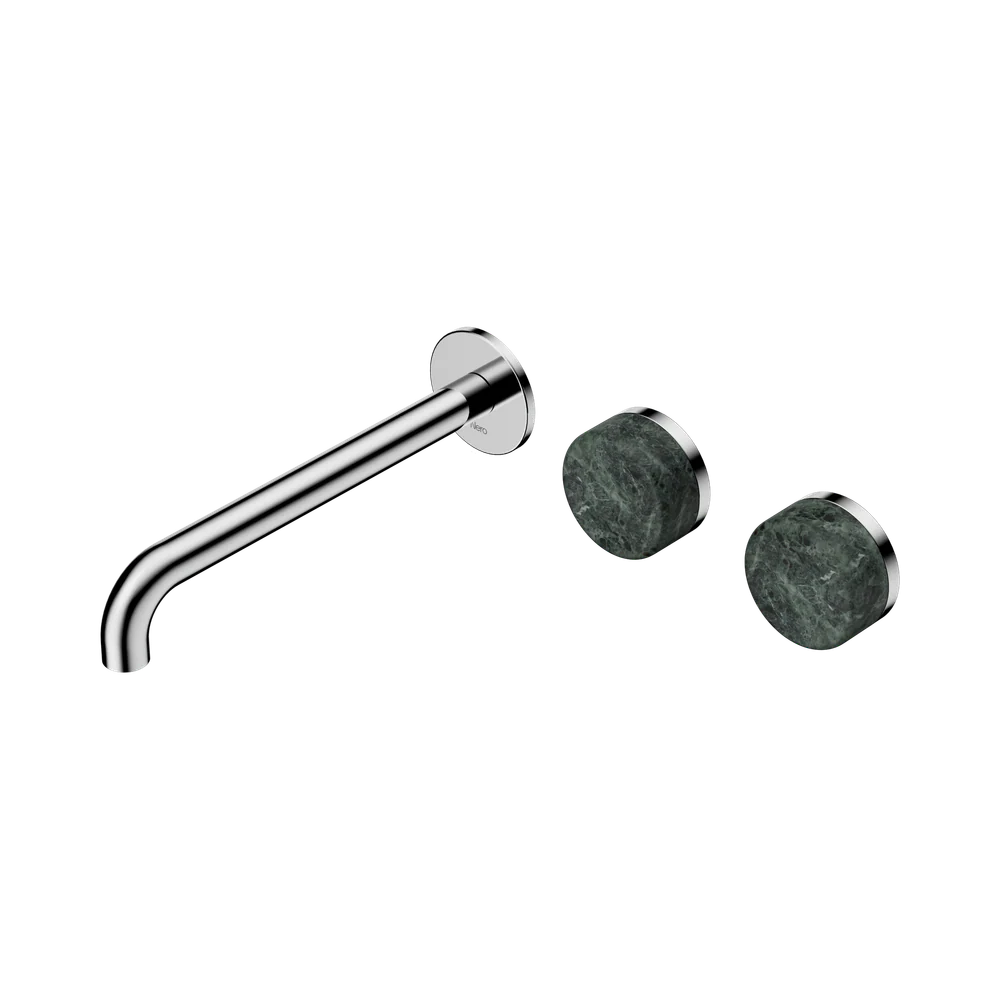 Nero Serenity Wall Basin Set 220mm Offset Spout With Verde Alpi Handle Chrome - Image 3