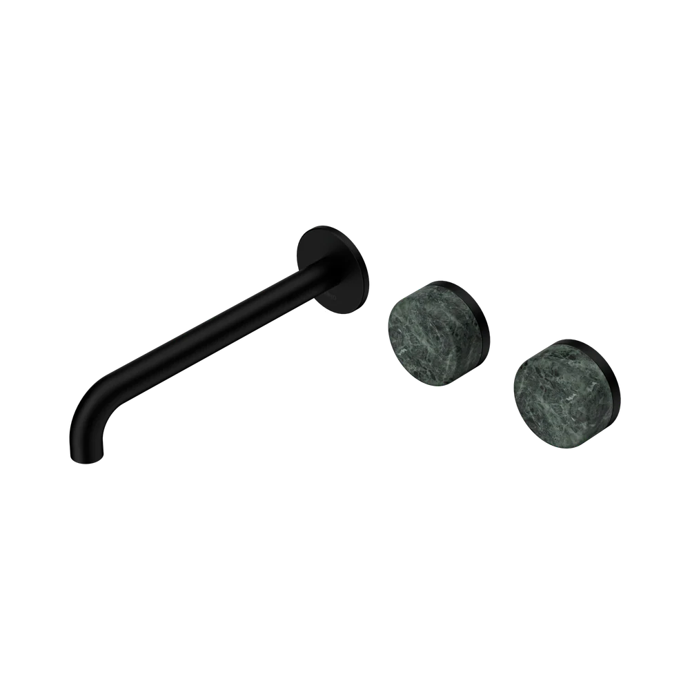 Nero Serenity Wall Basin Set 220mm Offset Spout With Verde Alpi Handle Matte Black