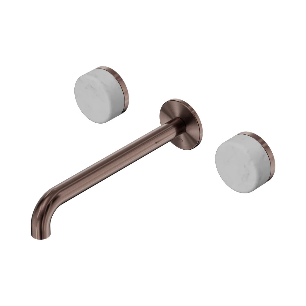 Nero Serenity Wall Basin Set 220mm Spout With Carrara Handle Brushed Bronze - Image 3