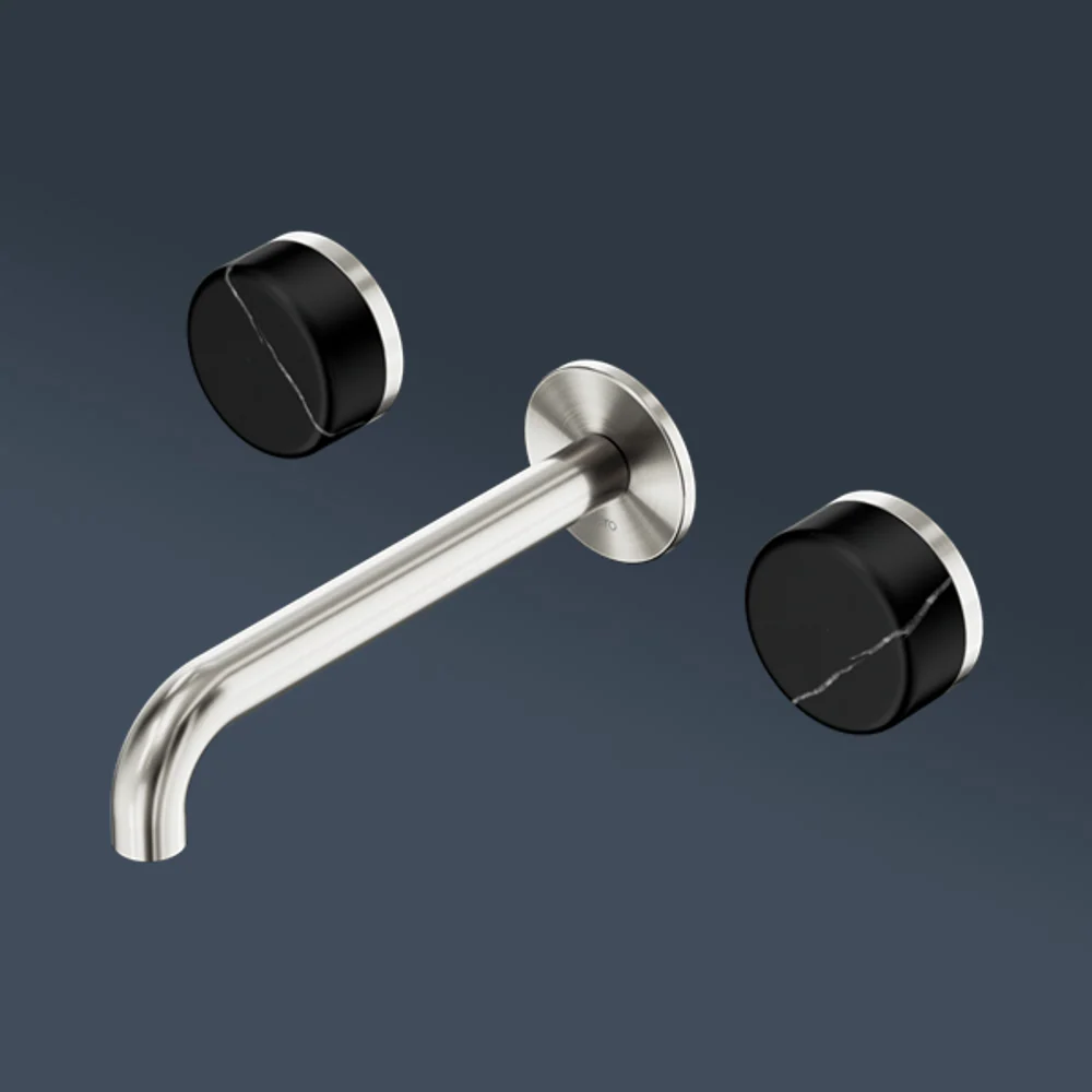 Nero Serenity Wall Basin Set 220mm Spout With Marquina Black Handle Brushed Nickel - Image 2