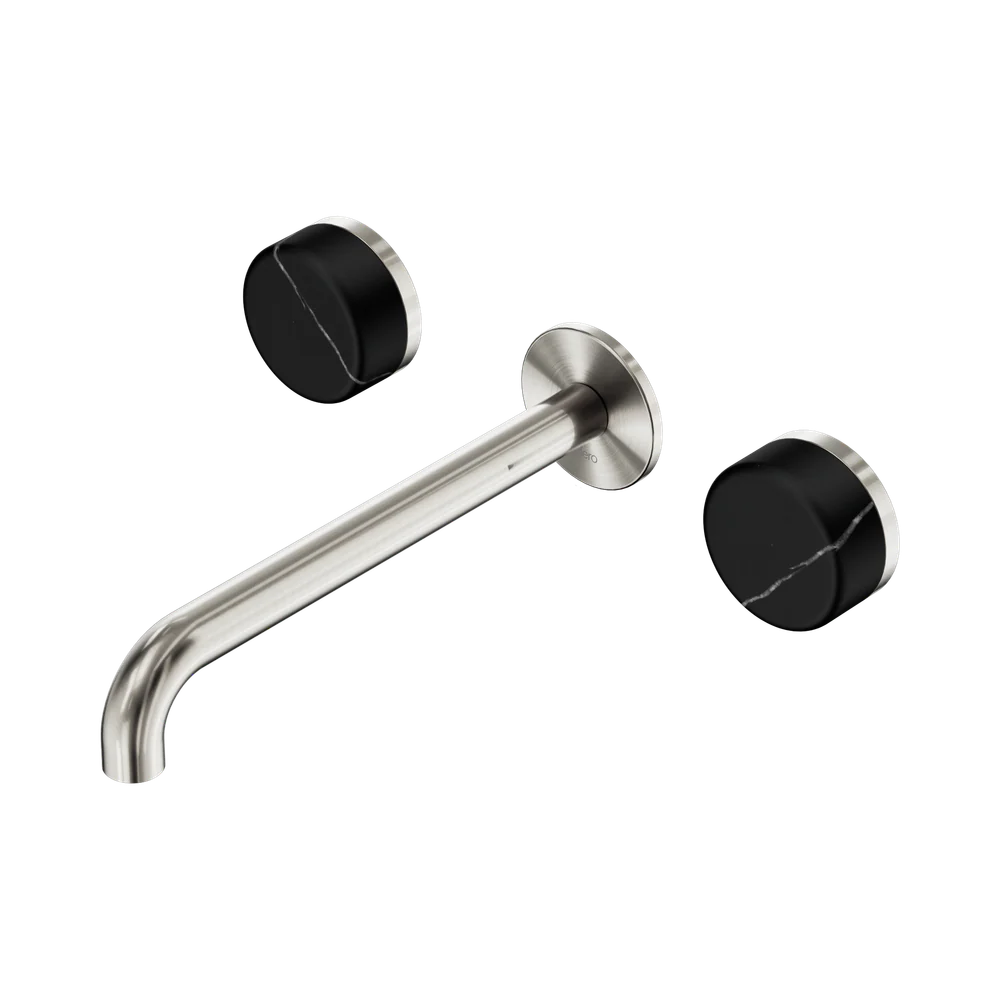 Nero Serenity Wall Basin Set 220mm Spout With Marquina Black Handle Brushed Nickel - Image 3