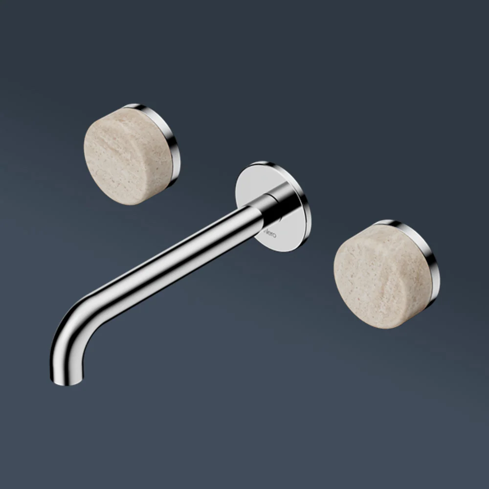 Nero Serenity Wall Basin Set 220mm Spout With Rome Travertine Handle Chrome - Image 2