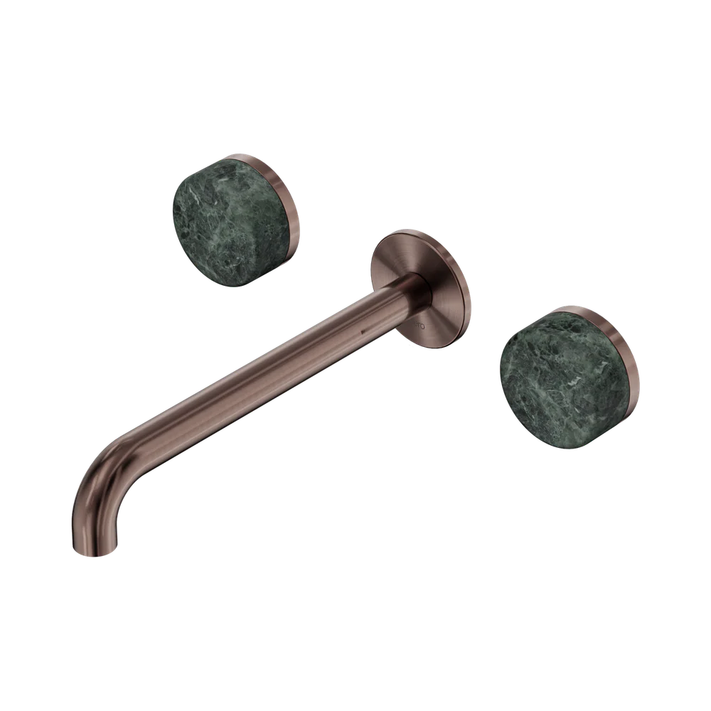 Nero Serenity Wall Basin Set 220mm Spout With Verde Alpi Handle Brushed Bronze