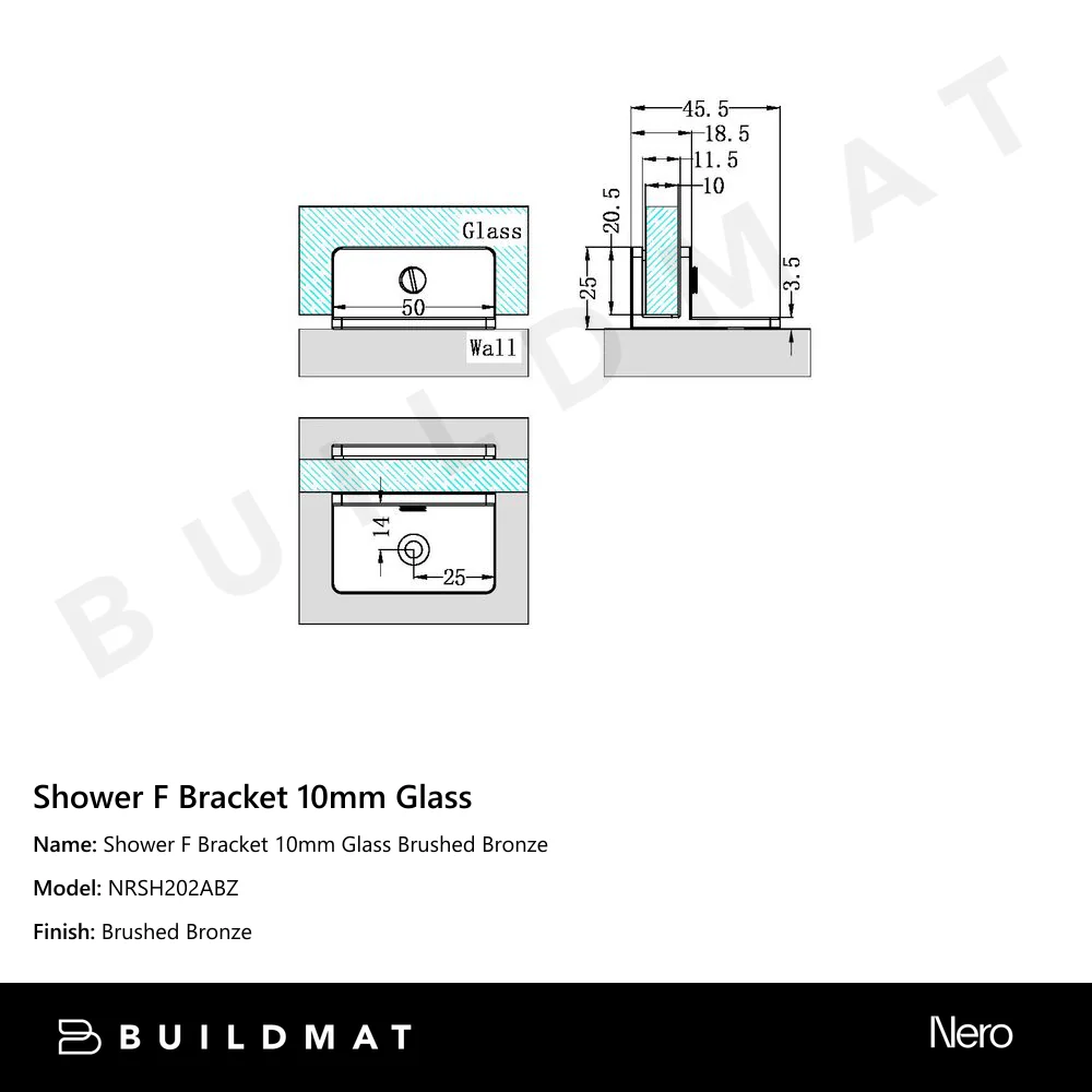 Nero Shower F Bracket 10mm Glass Brushed Bronze - Image 4