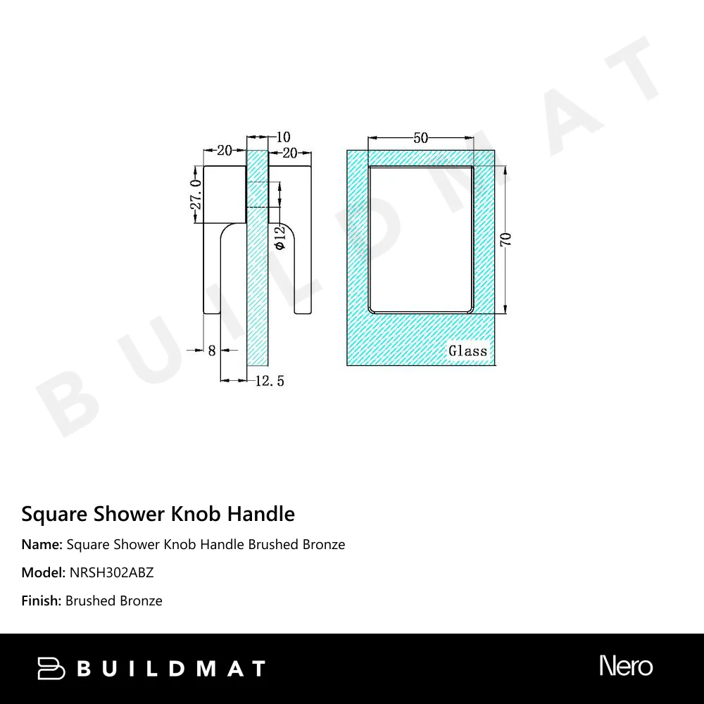 Nero Square Shower Knob Handle Brushed Bronze - Image 4