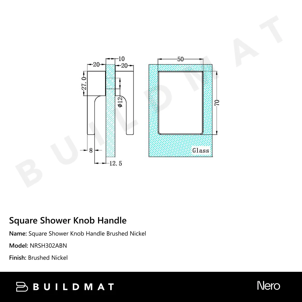Nero Square Shower Knob Handle Brushed Nickel - Image 4