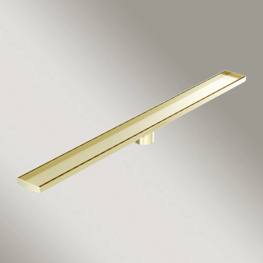 Nero Tile Insert V Channel 1200x106mm Floor Grate 80mm Outlet Brushed Gold - Image 2