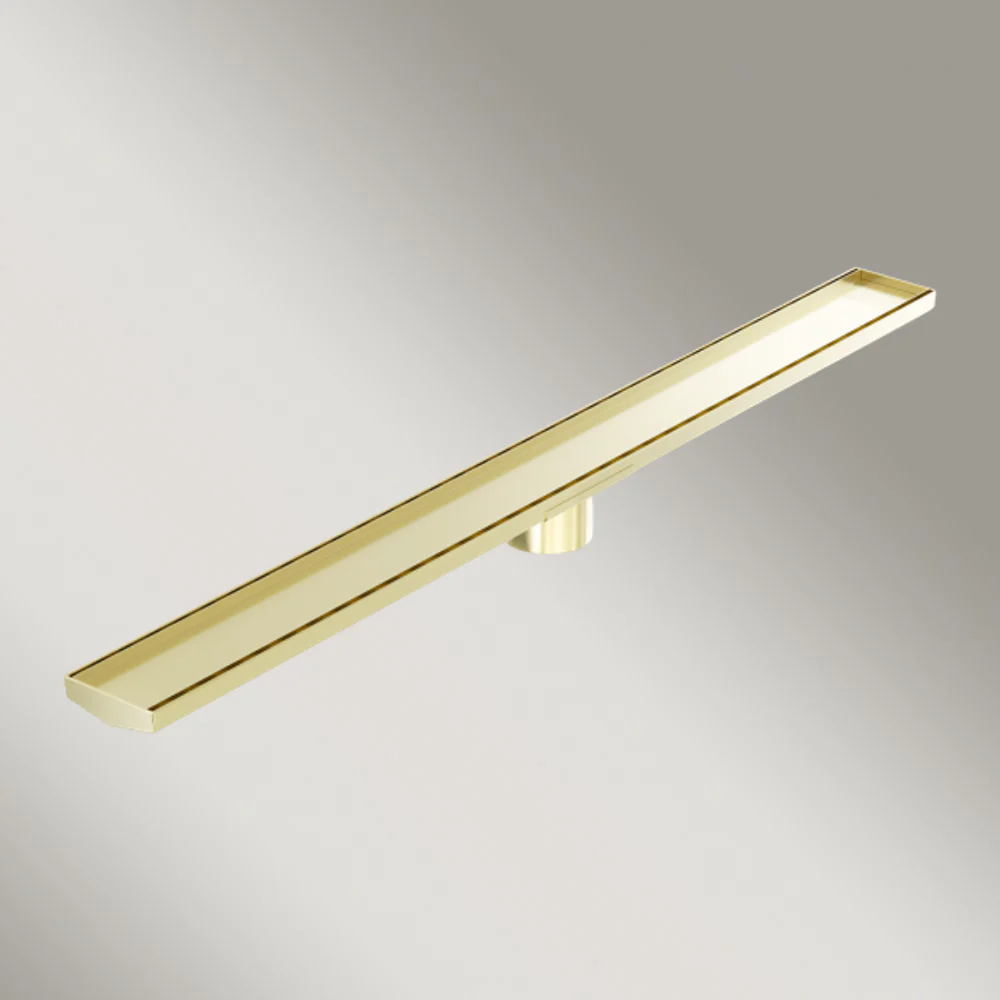 Nero Tile Insert V Channel 1200x106mm Floor Grate 90mm Outlet Brushed Gold - Image 2
