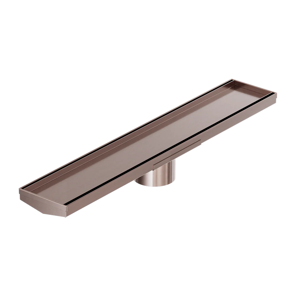 Nero Tile Insert V Channel 600x106mm Floor Grate 80mm Outlet Brushed Bronze - Image 3