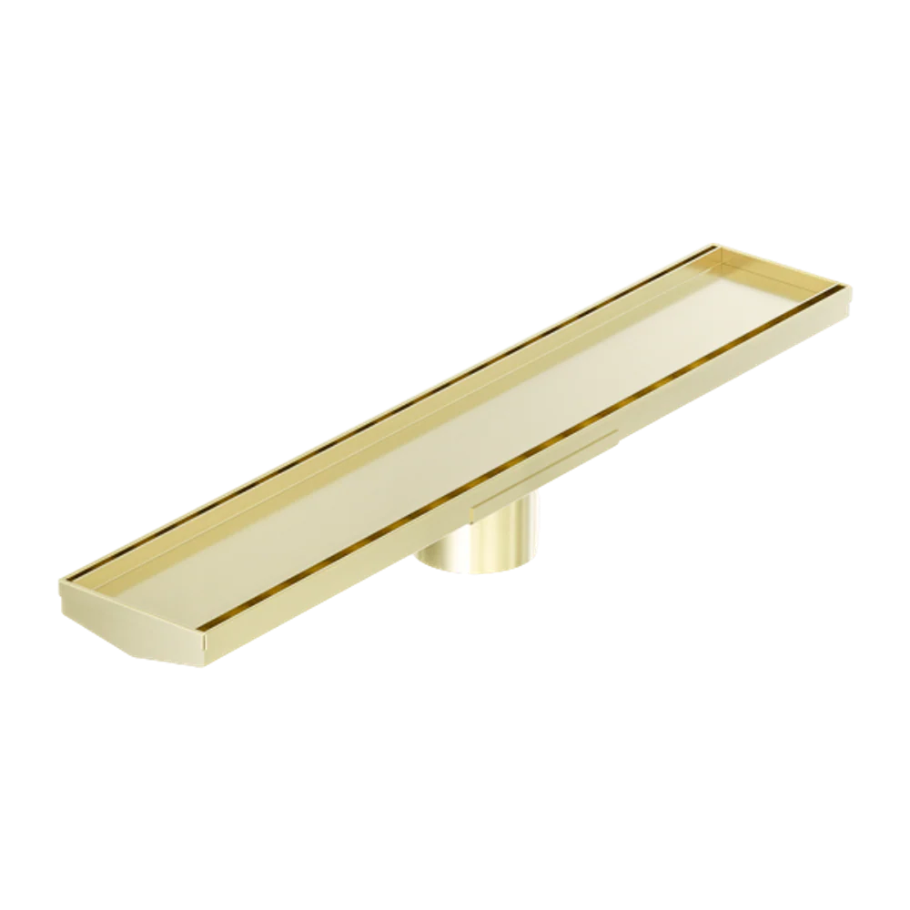 Nero Tile Insert V Channel 600x106mm Floor Grate 80mm Outlet Brushed Gold - Image 3
