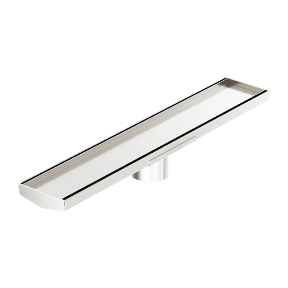 Nero Tile Insert V Channel 600x106mm Floor Grate 80mm Outlet Brushed Nickel