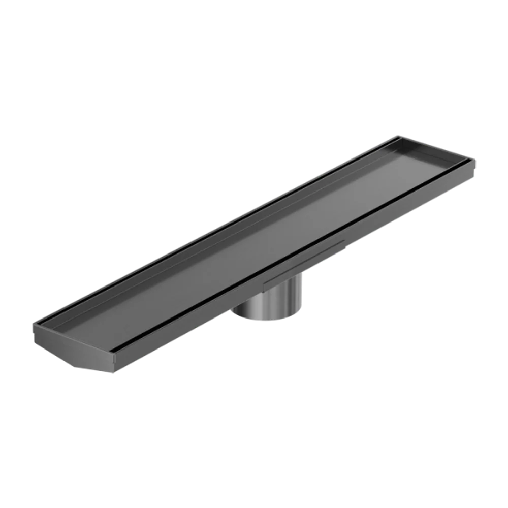 Nero Tile Insert V Channel 600x106mm Floor Grate 80mm Outlet Gunmetal