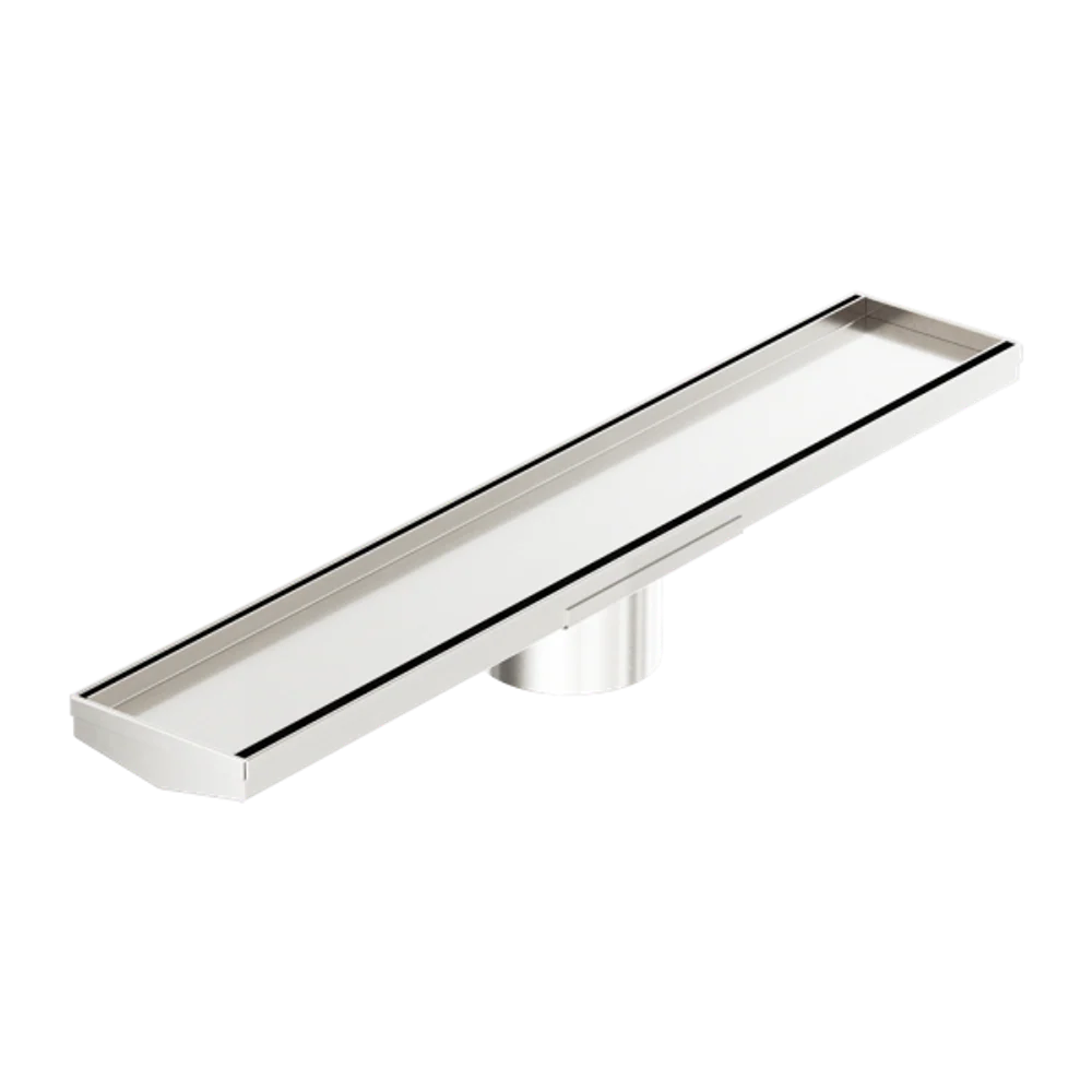 Nero Tile Insert V Channel 600x106mm Floor Grate 90mm Outlet Brushed Nickel - Image 3