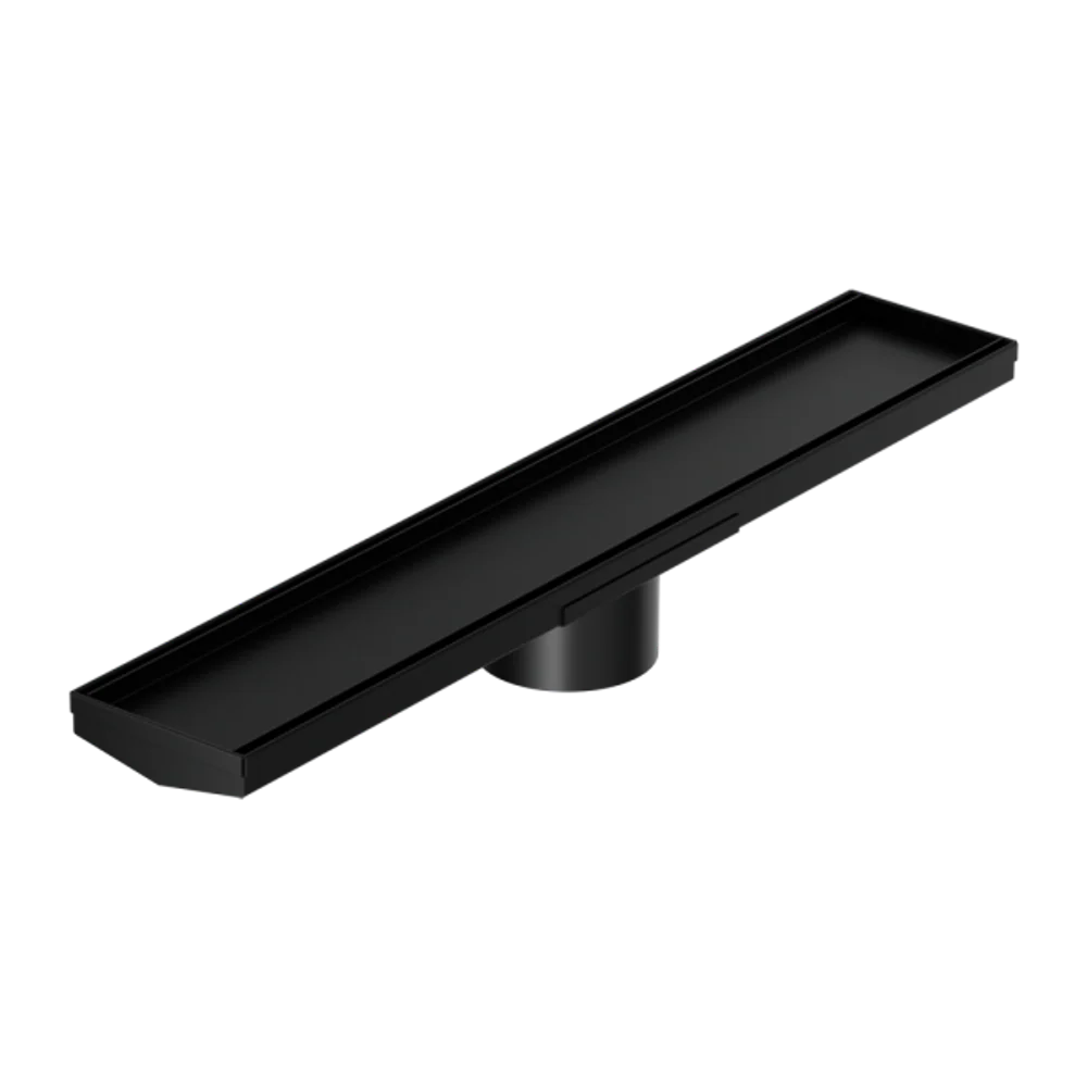 Nero Tile Insert V Channel 600x106mm Floor Grate 90mm Outlet Matte Black - Image 3