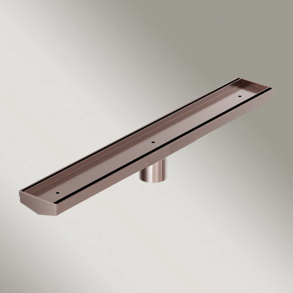 Nero Tile Insert V Channel 600x82mm Floor Grate 50mm Outlet Brushed Bronze - Image 2