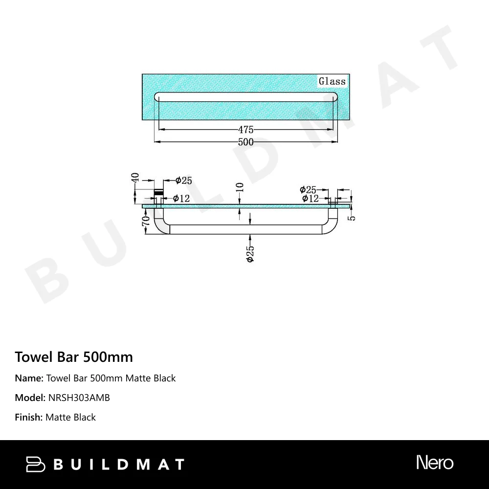 Nero Towel Bar 500mm Matte Black - Image 4