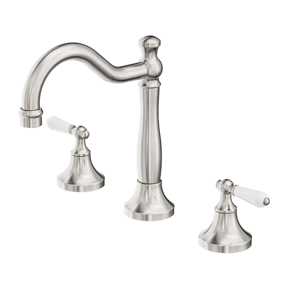 Nero York Basin Set With White Porcelain Lever Brushed Nickel - Image 3