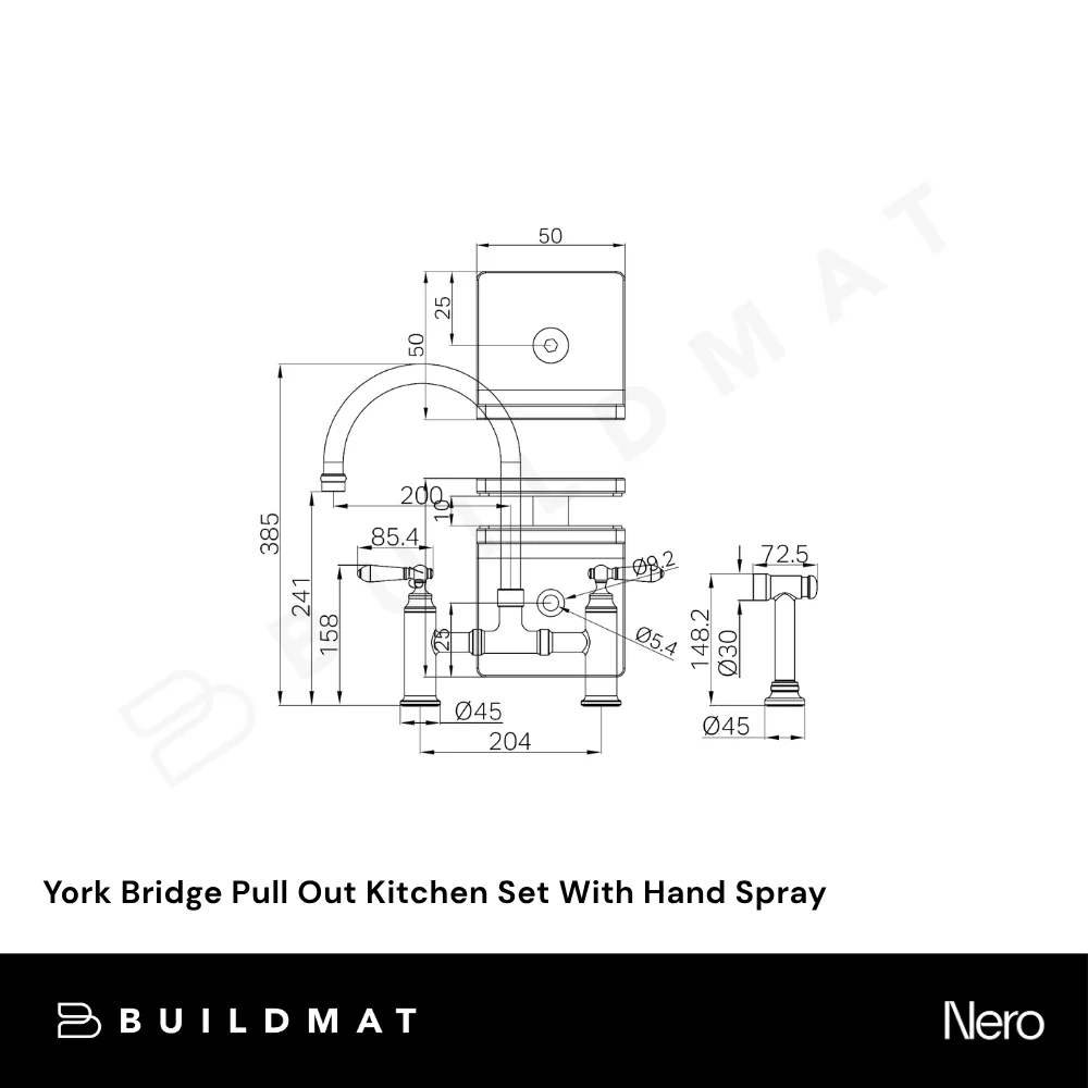 Nero York Bridge Pull Out Kitchen Set With Hand Spray Matte Black - Image 4