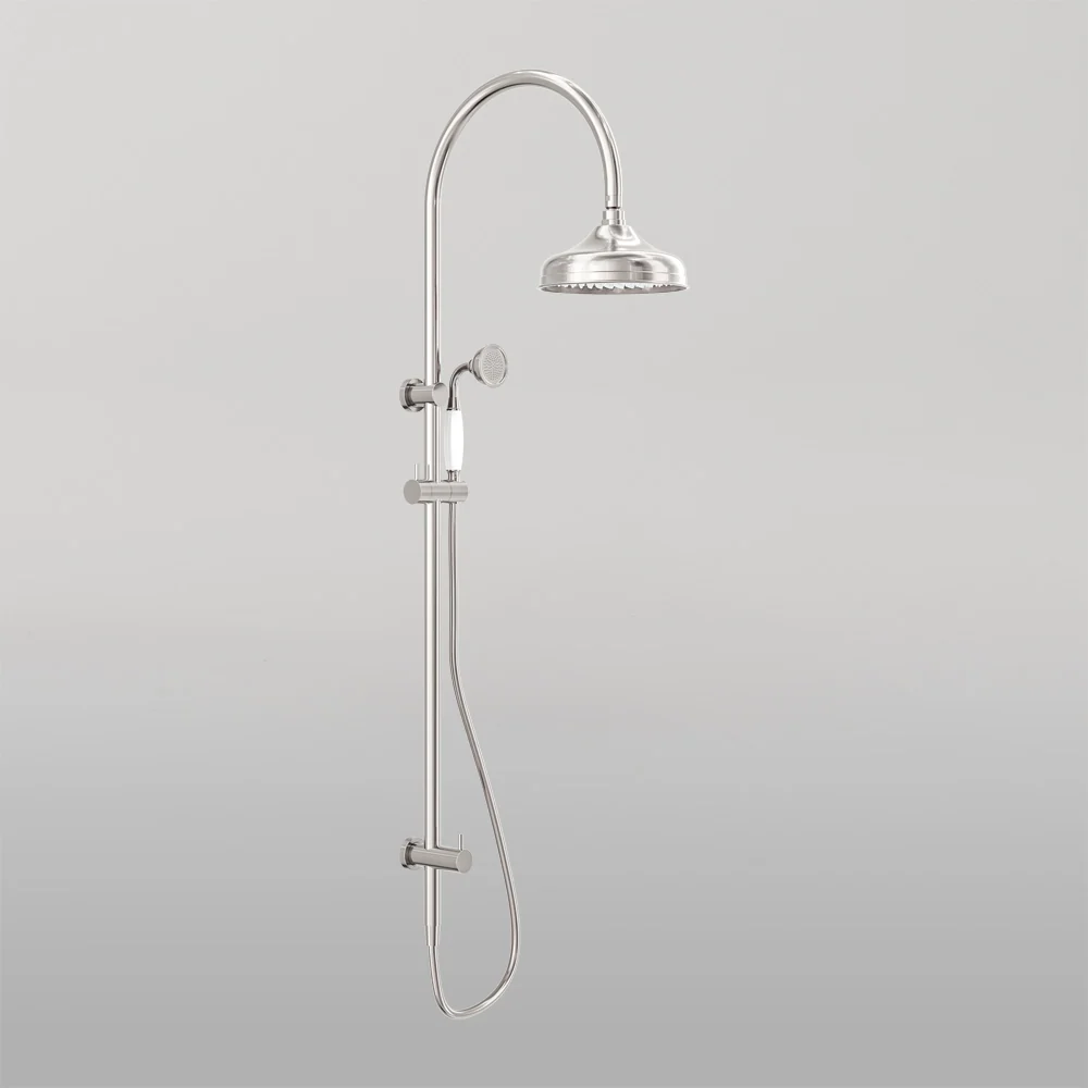 Nero York Twin Shower With White Porcelain Hand Shower Brushed Nickel - Image 2