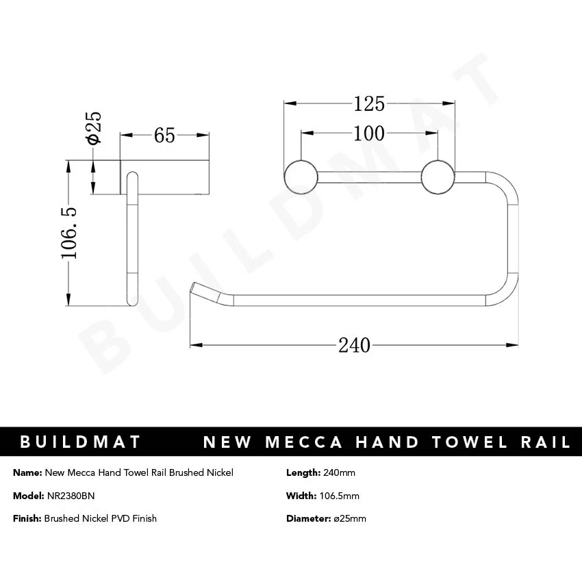 Nero New Mecca Hand Towel Rail Brushed Nickel - Image 5