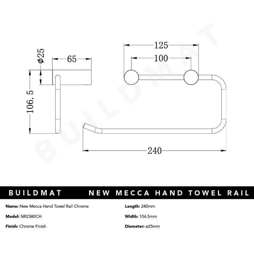 Nero New Mecca Hand Towel Rail Chrome - Image 5