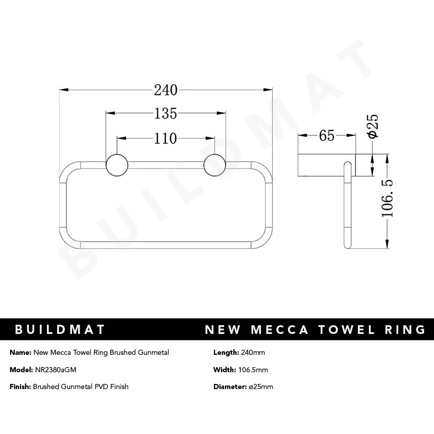 Nero New Mecca Towel Ring Brushed Gunmetal - Image 5
