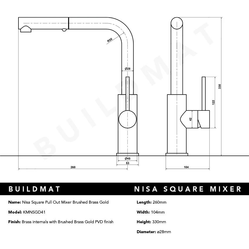 Alma Nisa Square Pull Out Mixer Brushed Brass Gold - Image 5