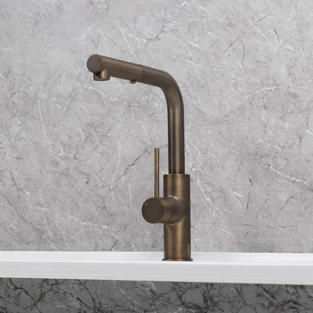 Alma Nisa Square Pull Out Mixer Brushed Vintage Antique Brass - Image 5