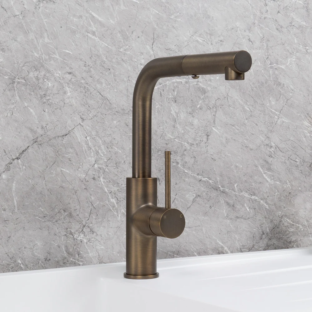 Alma Nisa Square Pull Out Mixer Brushed Vintage Antique Brass - Image 6