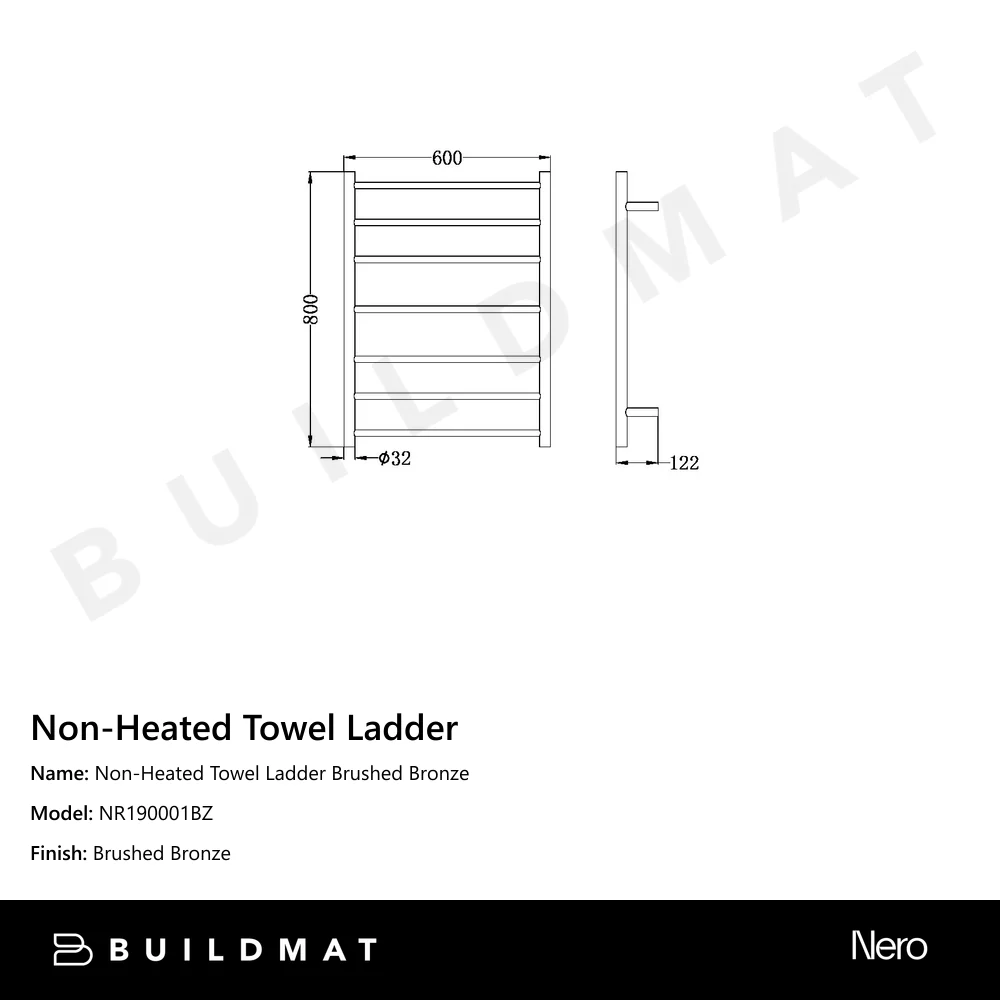 Nero Non-Heated Towel Ladder Brushed Bronze - Image 4